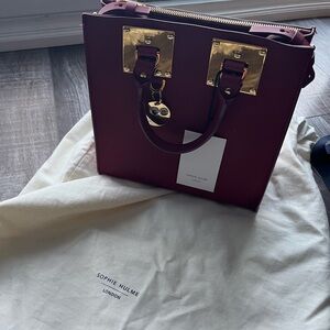 Sophie Hulme Deep Red Satchel with Gold Accents